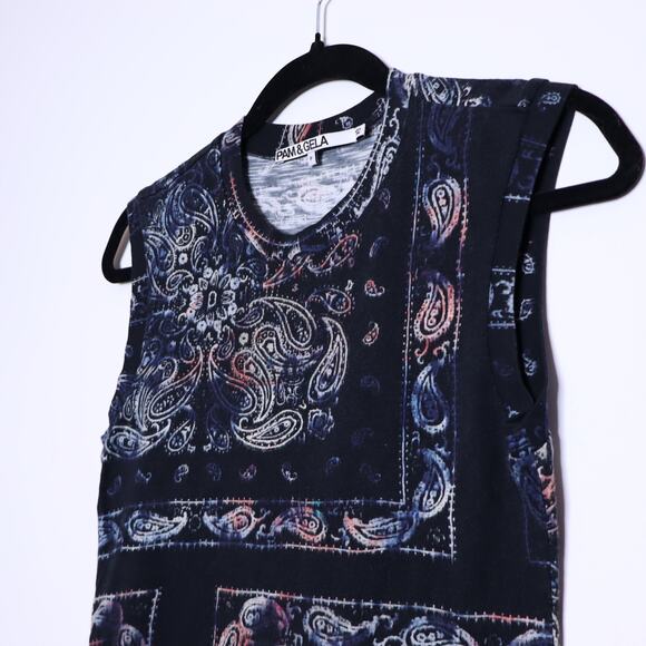 PAM & GELA Tie Dye Sleeveless Ruched Dress Black Base Print Casual Women's 0 - Picture 6 of 13
